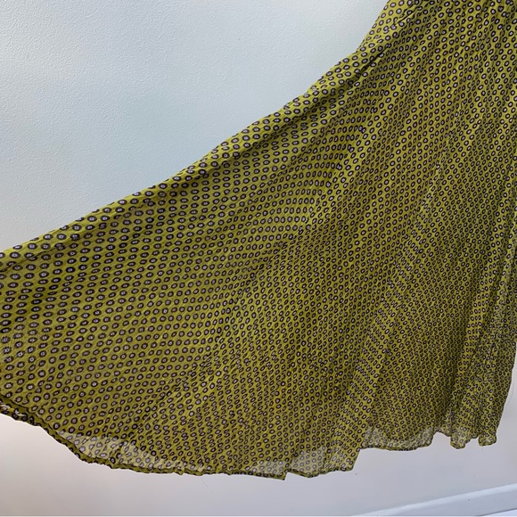 Anokhi for East Women's Size 14 Silk Maxi Skirt Green Pattern Eastern Crinkle - Picture 3 of 10